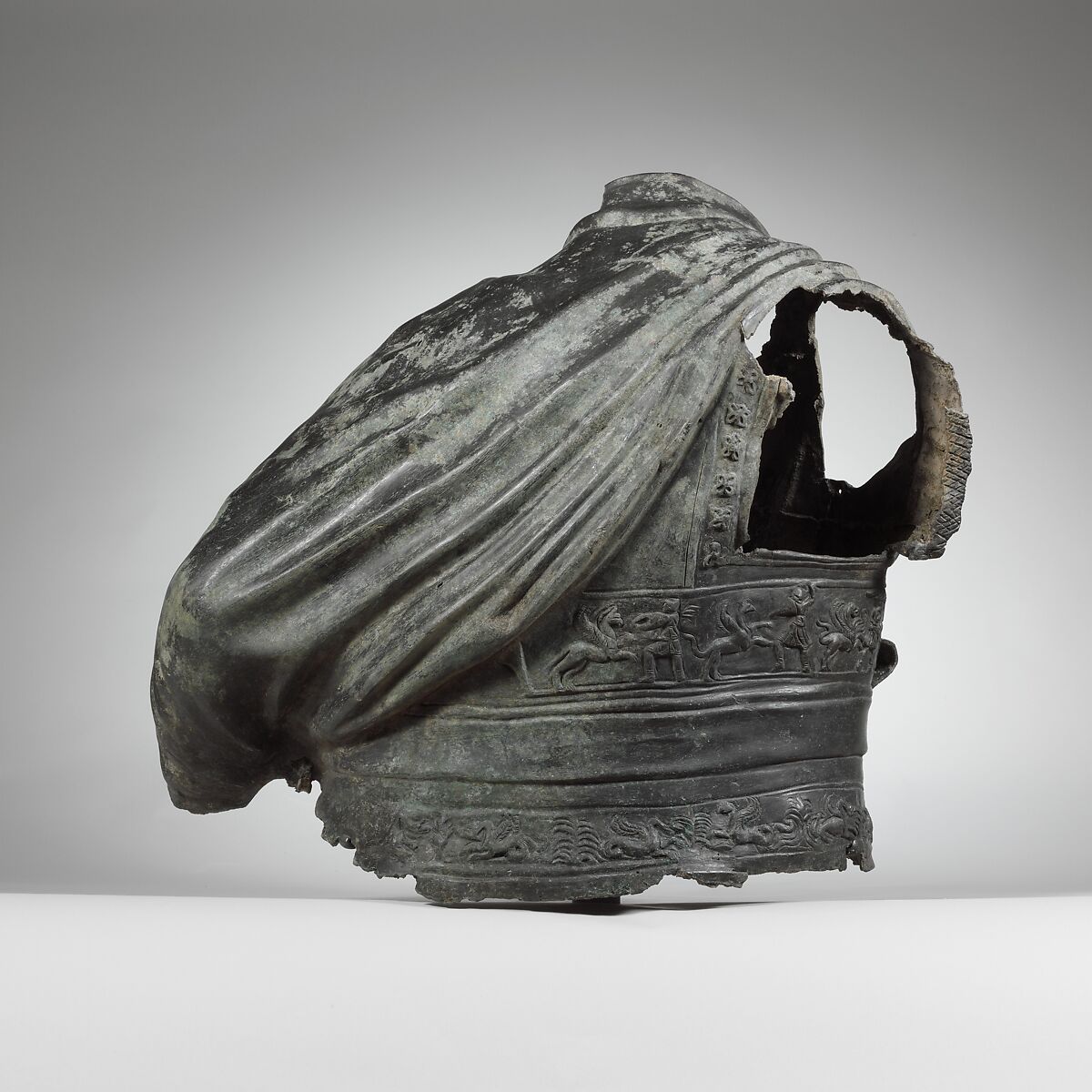 Bronze torso from an equestrian statue wearing a cuirass, bronze, Greek or Roman