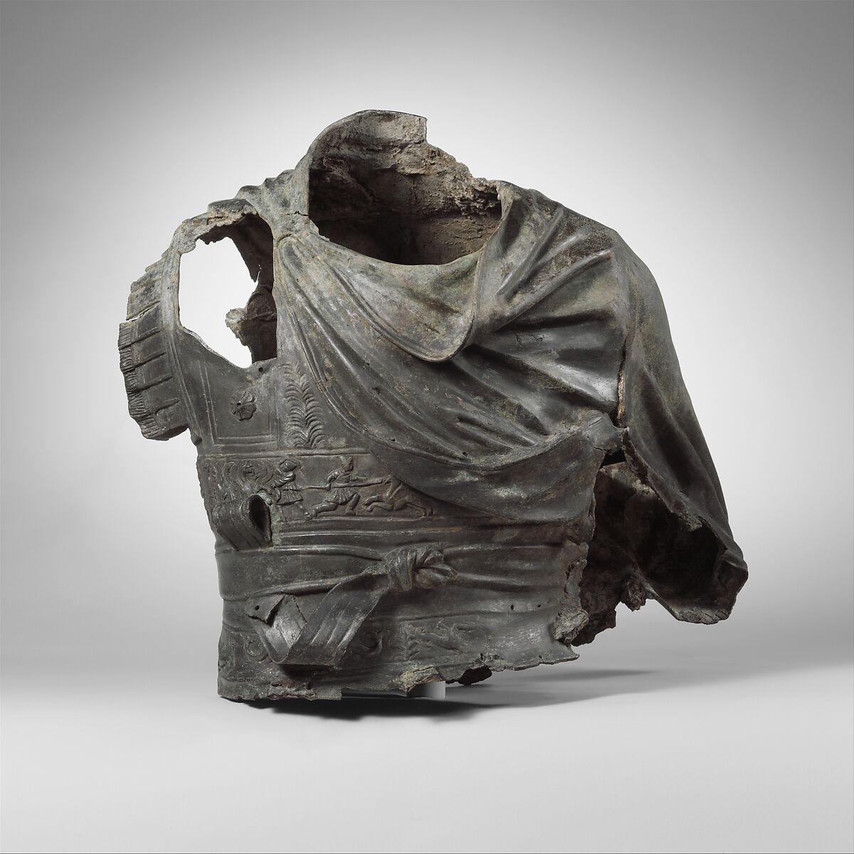 Bronze torso from an equestrian statue wearing a cuirass, bronze, Greek or Roman