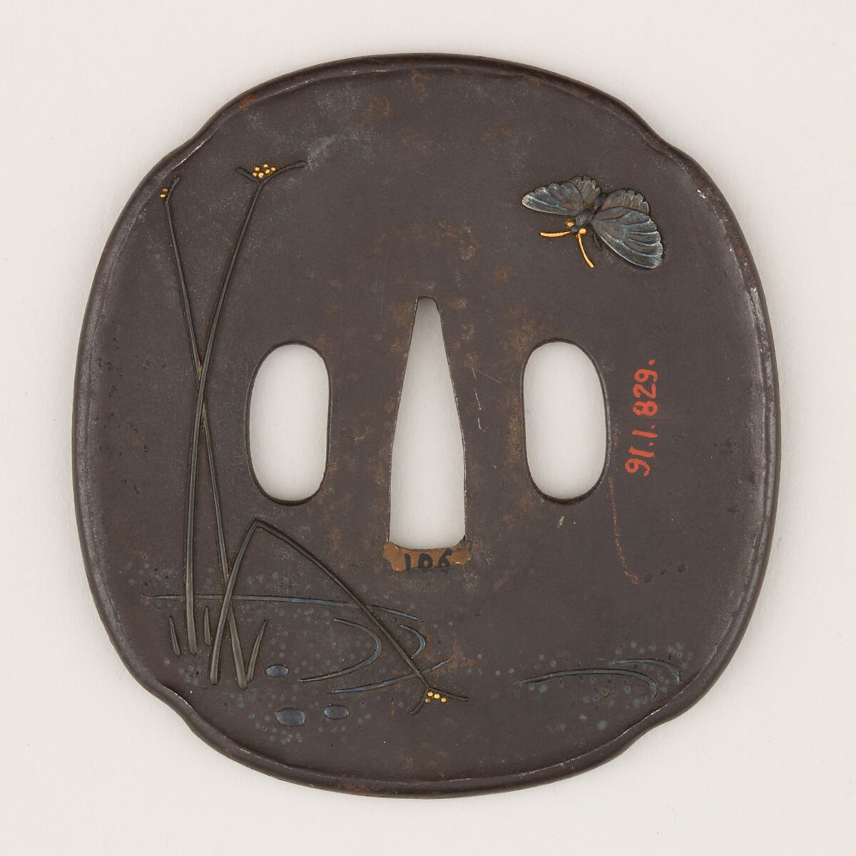 Sword Guard (Tsuba), Iron, gold, copper, Japanese