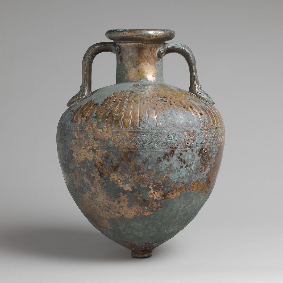 Bronze pointed neck-amphora with stand, Bronze, Greek