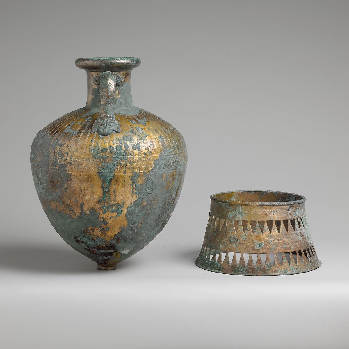 Bronze pointed neck-amphora with stand, Bronze, Greek