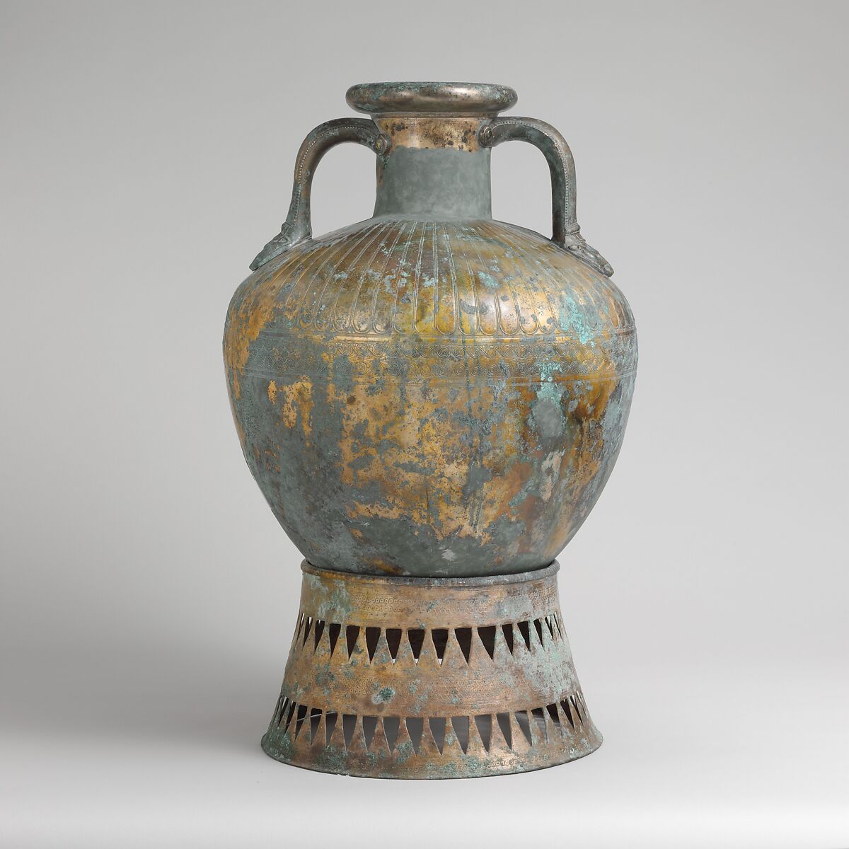 Bronze pointed neck-amphora with stand, Bronze, Greek