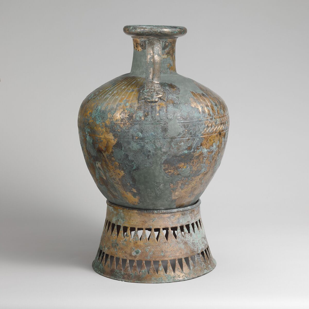 Bronze pointed neck-amphora with stand, Bronze, Greek