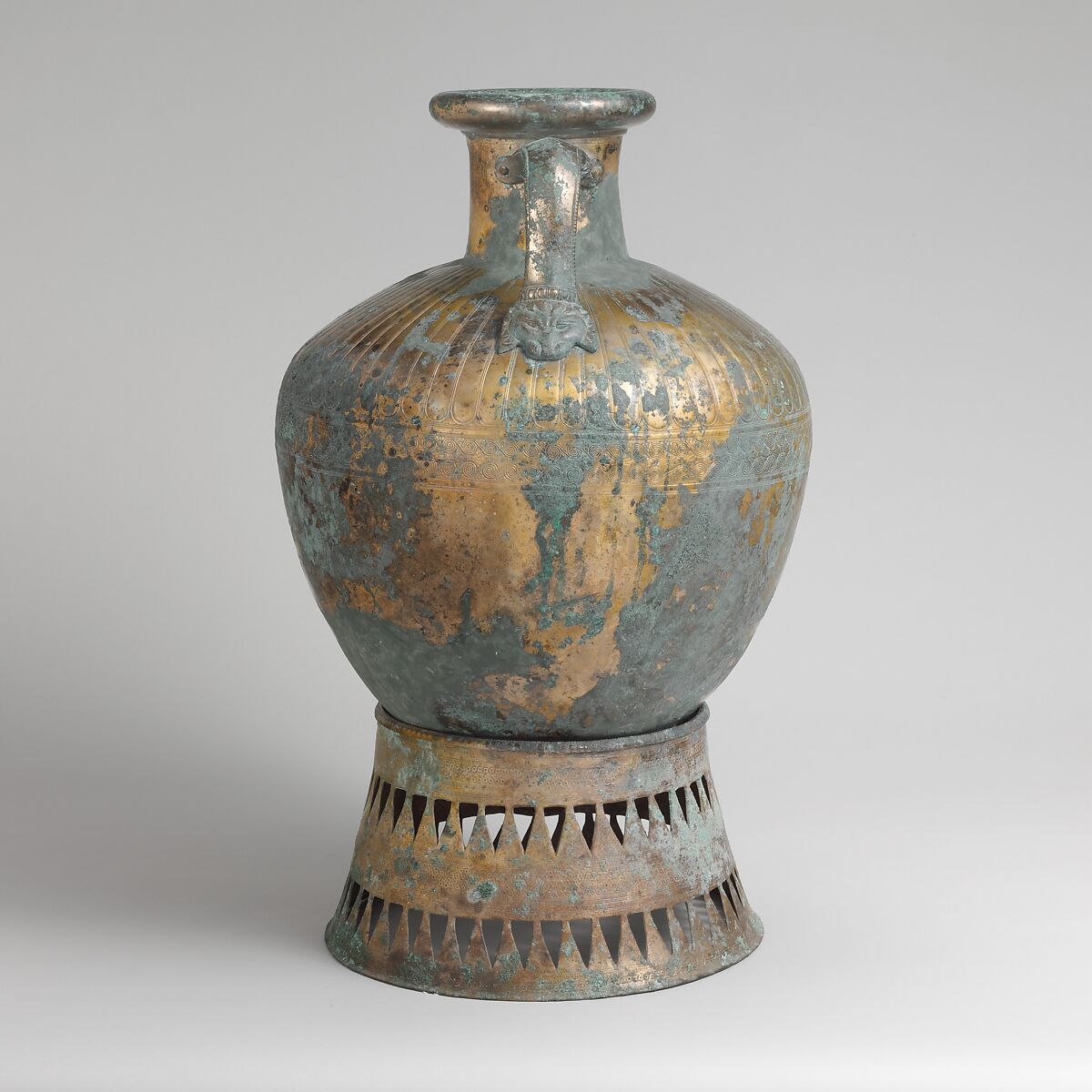 Bronze pointed neck-amphora with stand, Bronze, Greek