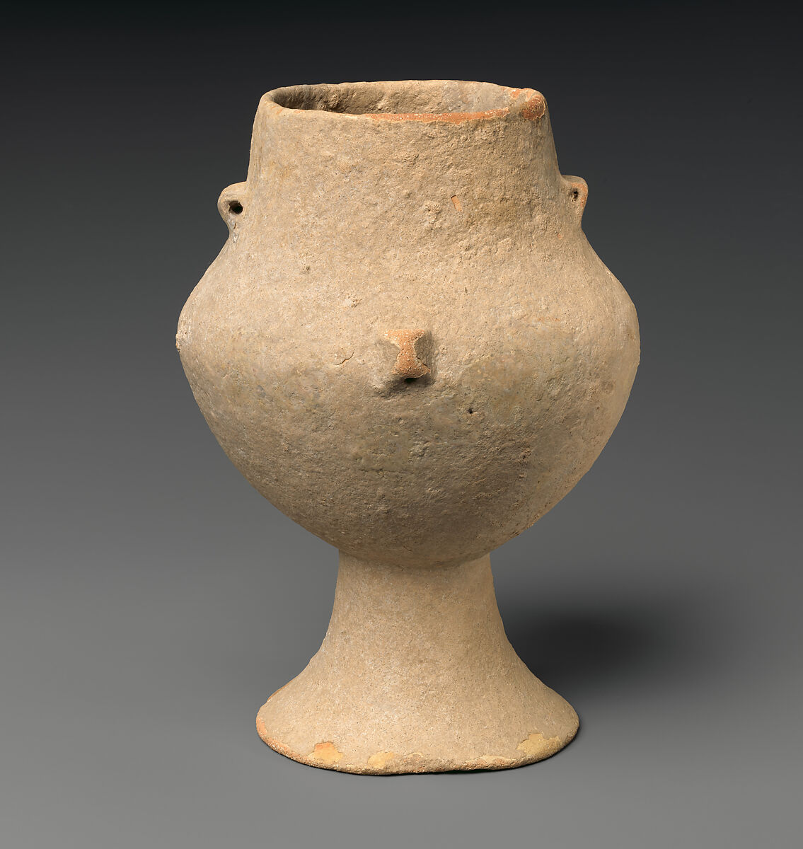 Terracotta collared jar with four lug handles, Terracotta, Cycladic