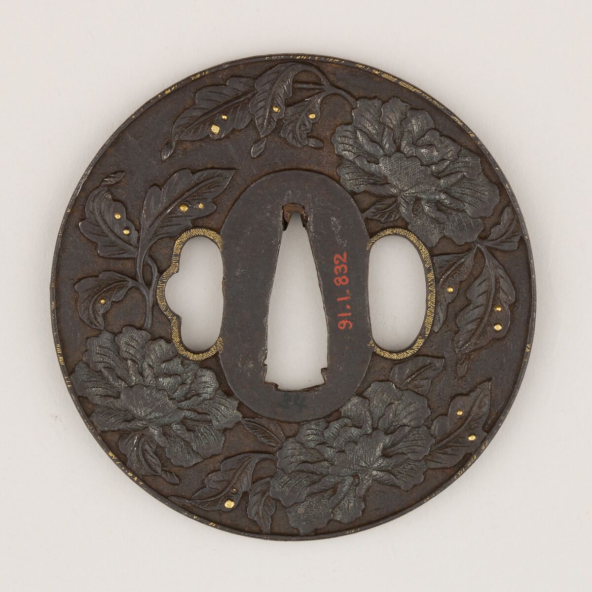 Sword Guard (Tsuba), Iron, gold, copper, Japanese