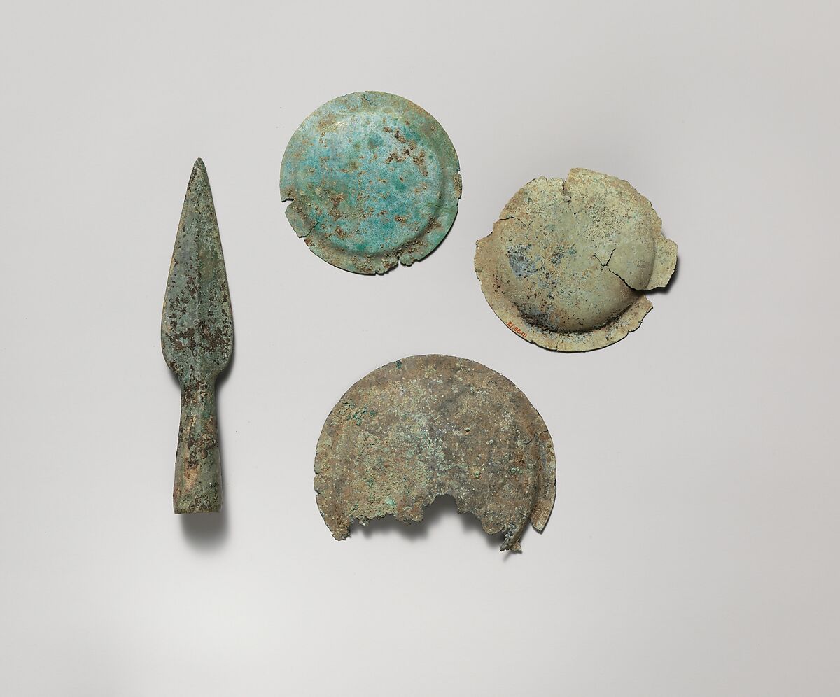 Miniature bronze shield, Bronze, Etruscan, Vulci