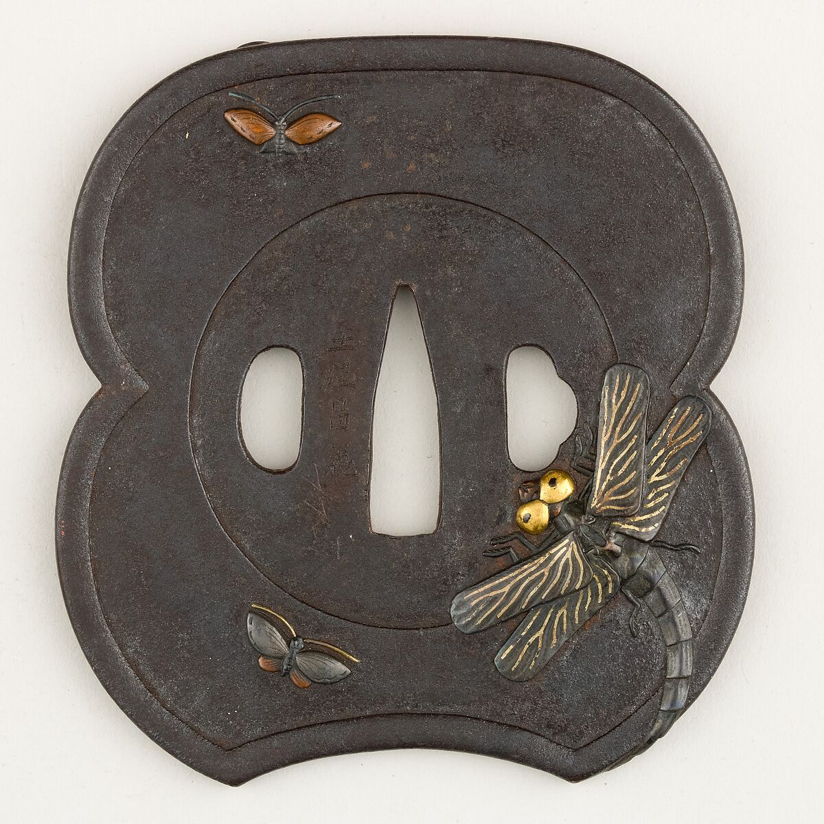 Sword Guard (Tsuba), Iron, gold, shakudō, copper, Japanese 