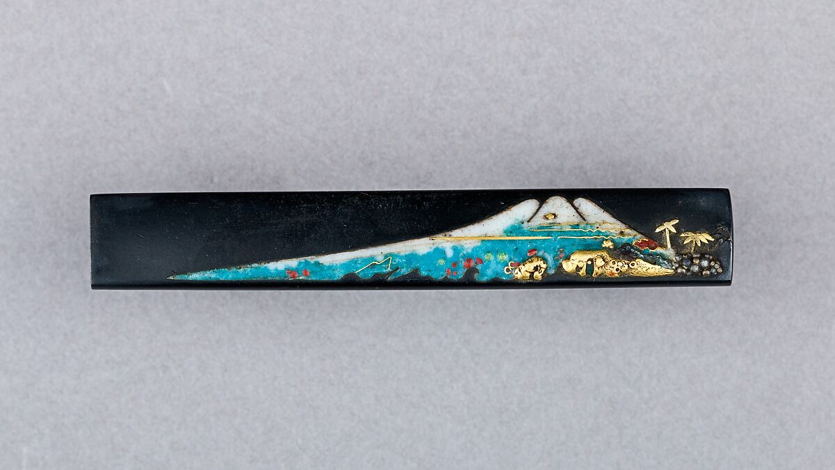 Knife Handle (Kozuka), Copper-gold alloy (shakudō), enamel, gold, silver, Japanese 