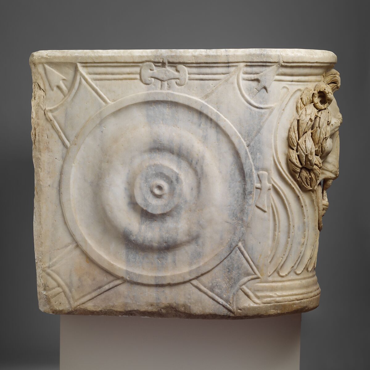 Marble strigilated sarcophagus, Marble, Roman