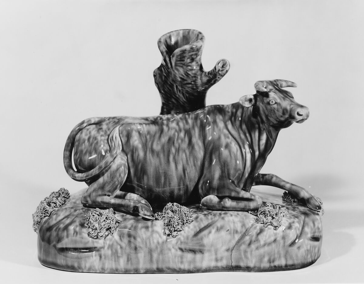 Recumbant cow, Lyman, Fenton &amp; Co. (1849–52), Earthenware, American