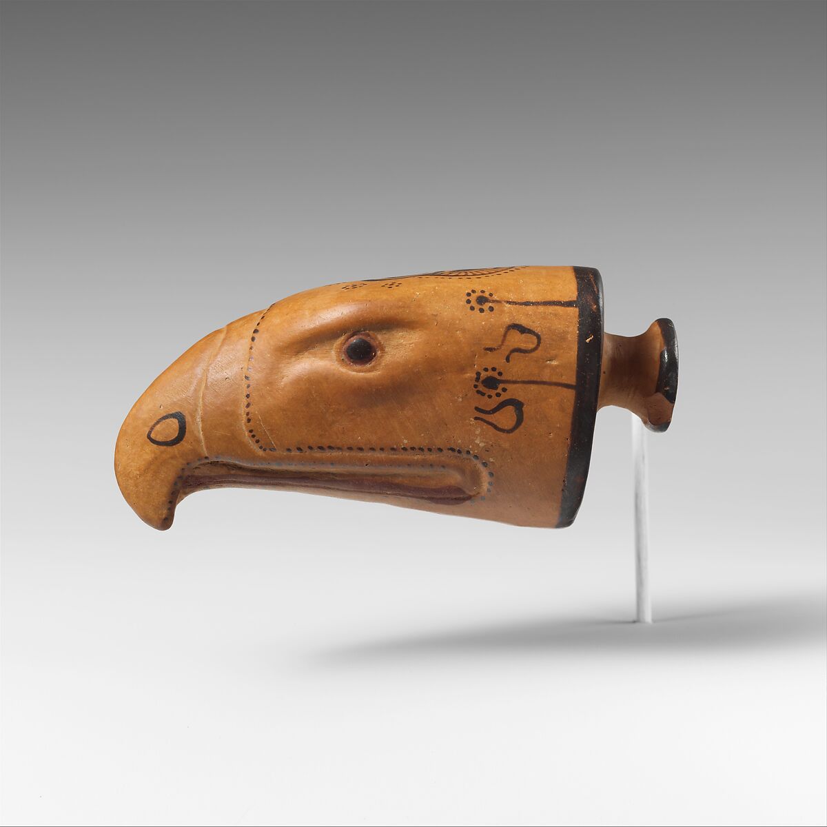 Terracotta aryballos in the form of an eagle's head, Terracotta, Greek, Rhodian 
