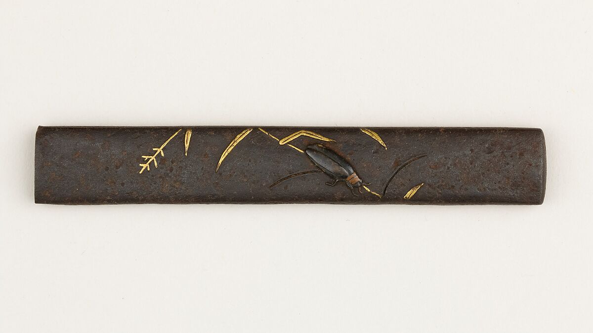 Knife Handle (Kozuka), Iron, gold, copper-gold alloy (shakudō), copper, Japanese 