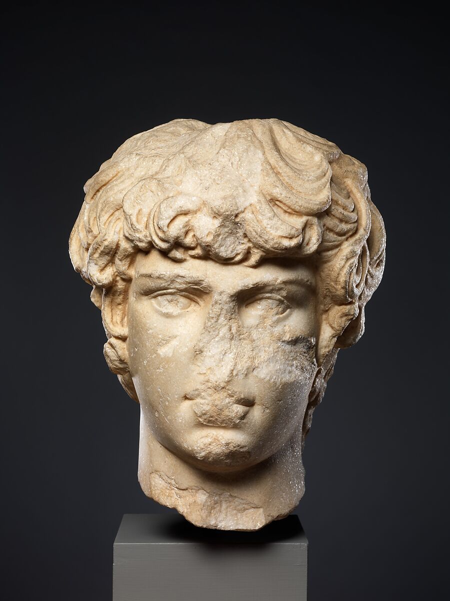 Marble portrait head of Antinoos, Marble, Roman 