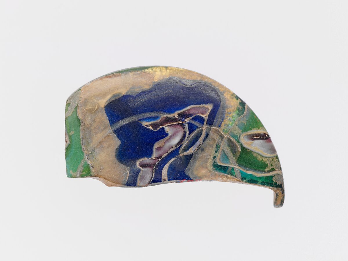 Glass gold-band mosaic lid fragment, Glass, Roman 