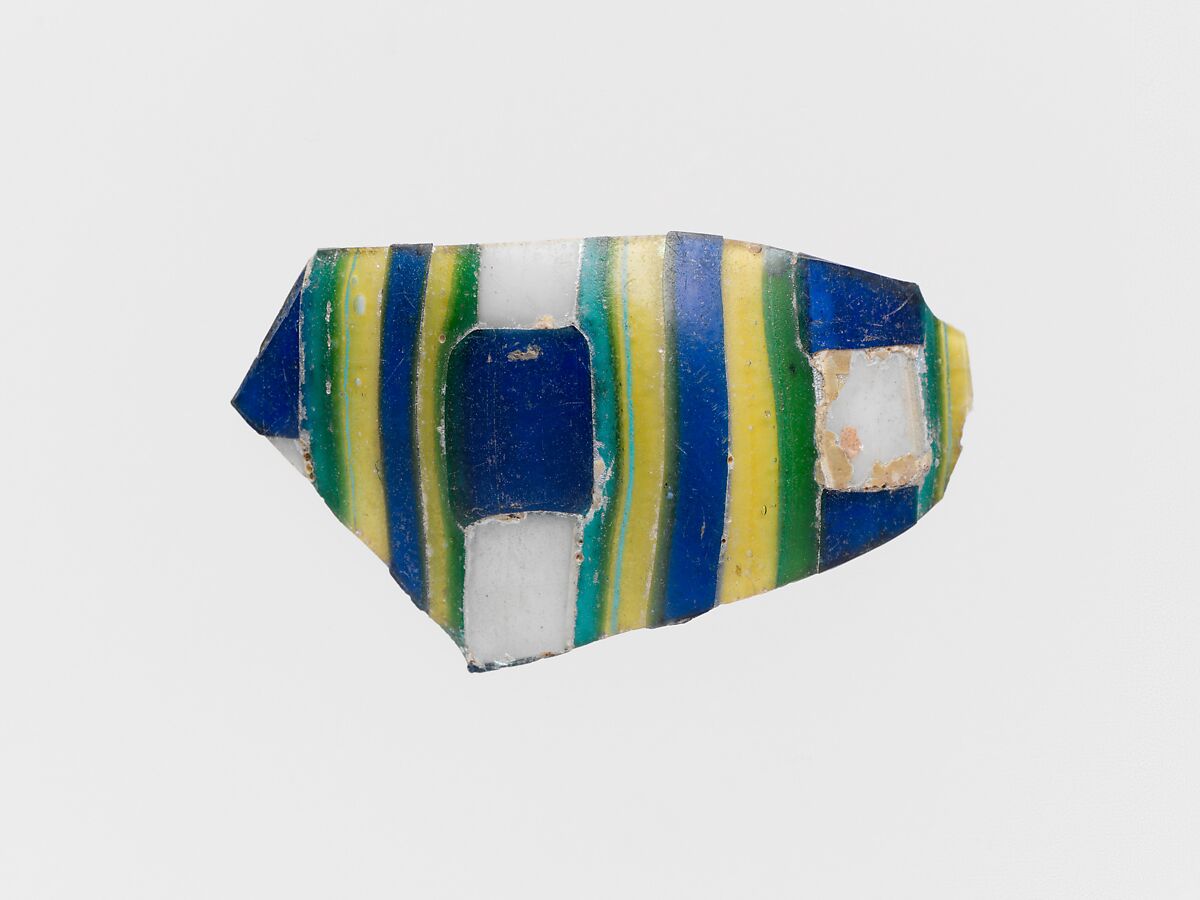 Glass striped mosaic fragment, Glass, Roman 