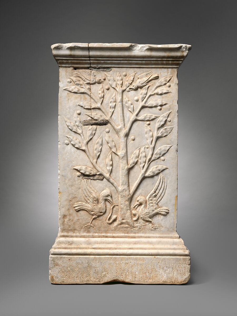 Marble funerary altar, marble, Roman