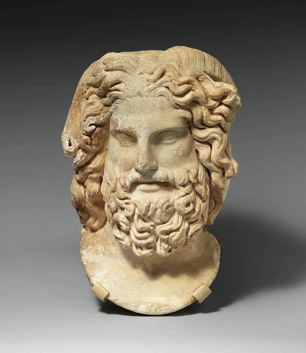 Marble head of Zeus Ammon, Marble, Roman 