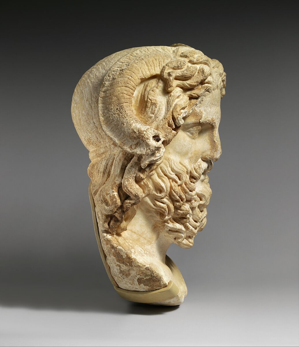 Marble head of Zeus Ammon, Marble, Roman