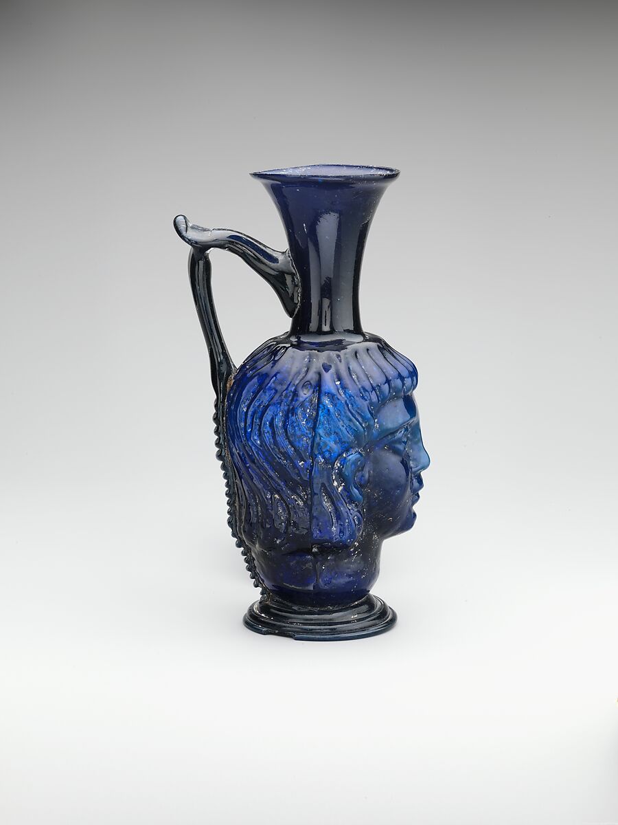 Glass head flask, Glass, blue, Roman, eastern Mediterranean