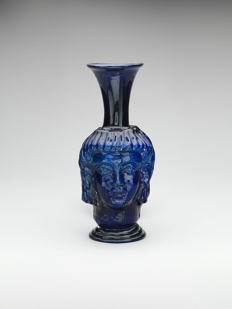 Glass head flask, Glass, blue, Roman, eastern Mediterranean