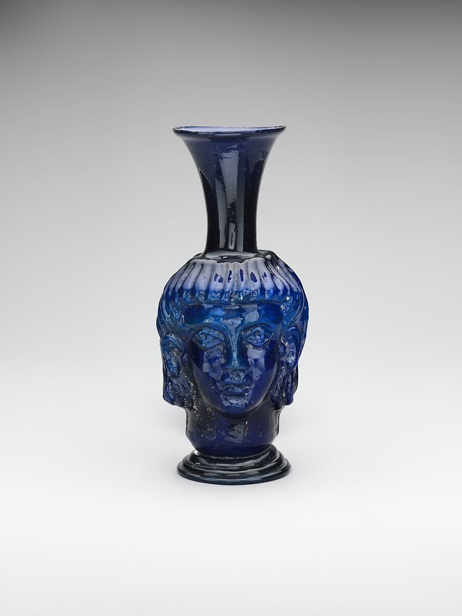 Glass head flask, Glass, blue, Roman, eastern Mediterranean 