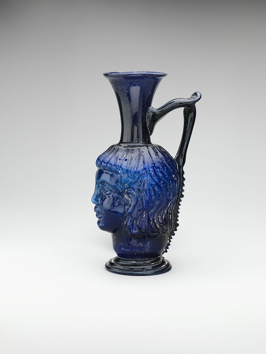 Glass head flask, Glass, blue, Roman, eastern Mediterranean