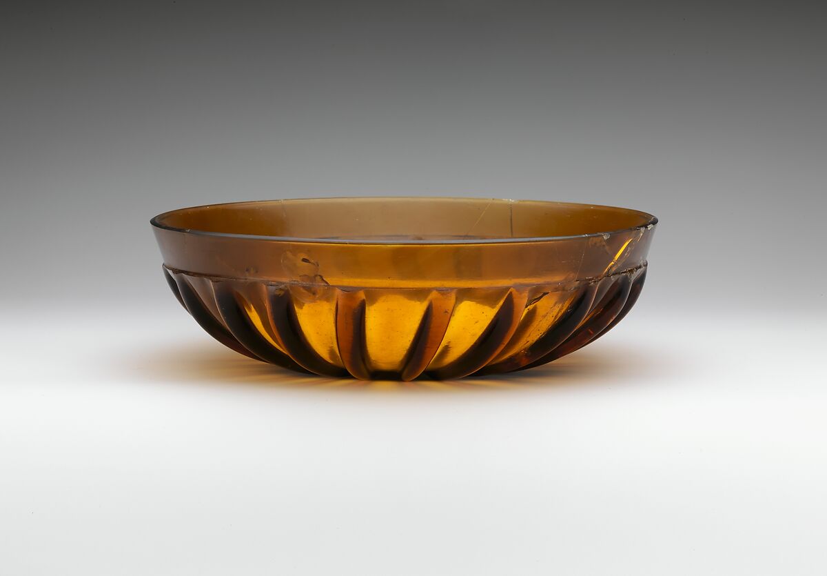 Glass ribbed bowl, Glass, Roman 