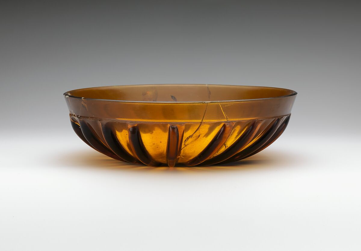 Glass ribbed bowl, Glass, Roman