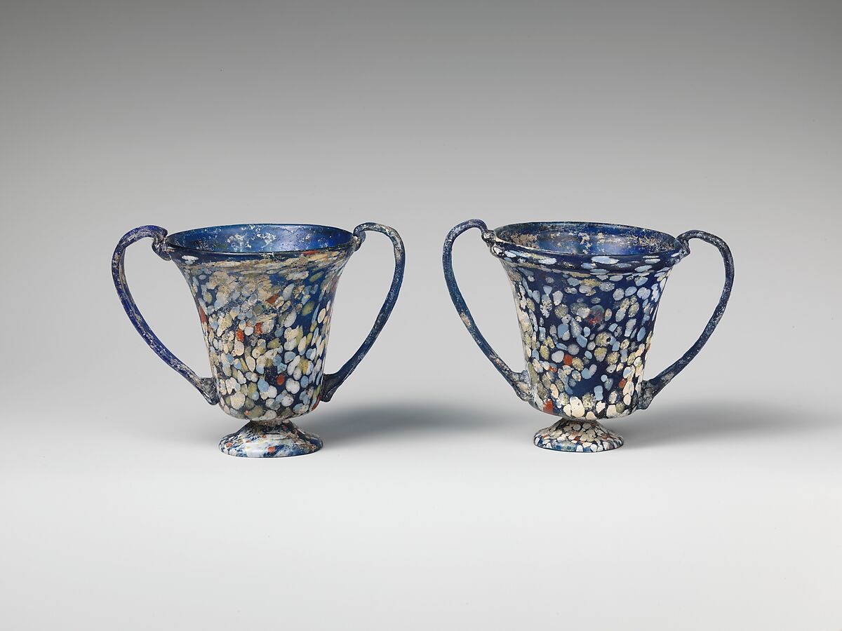 A pair of glass drinking cups, Glass, Roman