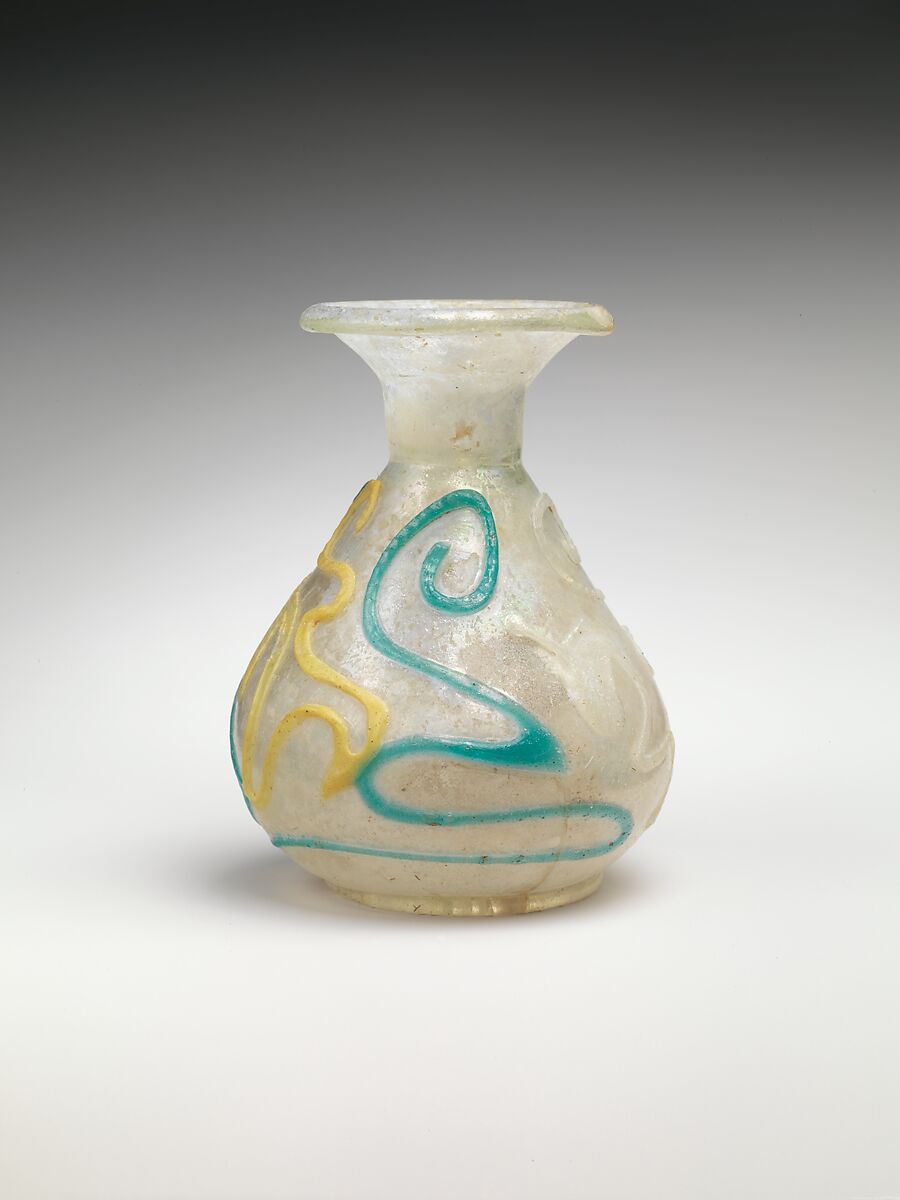 Glass snake-thread dropper flask, Glass, Roman