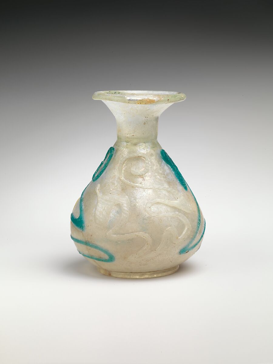 Glass snake-thread dropper flask, Glass, Roman