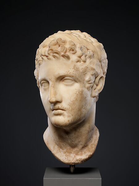 Marble head of a horned youth wearing a diadem, Marble, Greek