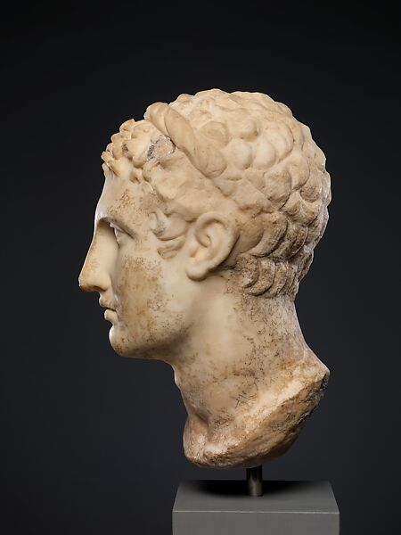 Marble head of a horned youth wearing a diadem, Marble, Greek