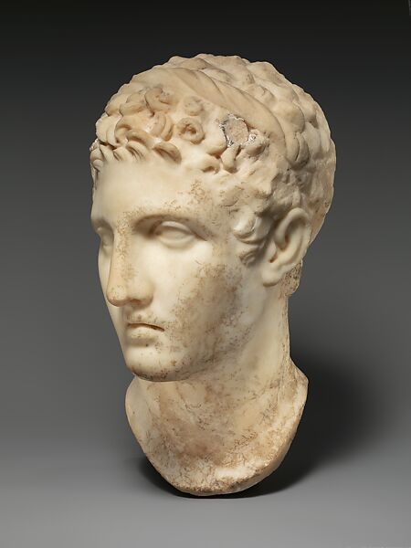 Marble head of a horned youth wearing a diadem, Marble, Greek
