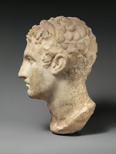 Marble head of a horned youth wearing a diadem, Marble, Greek