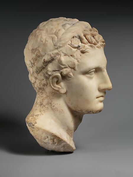 Marble head of a horned youth wearing a diadem, Marble, Greek