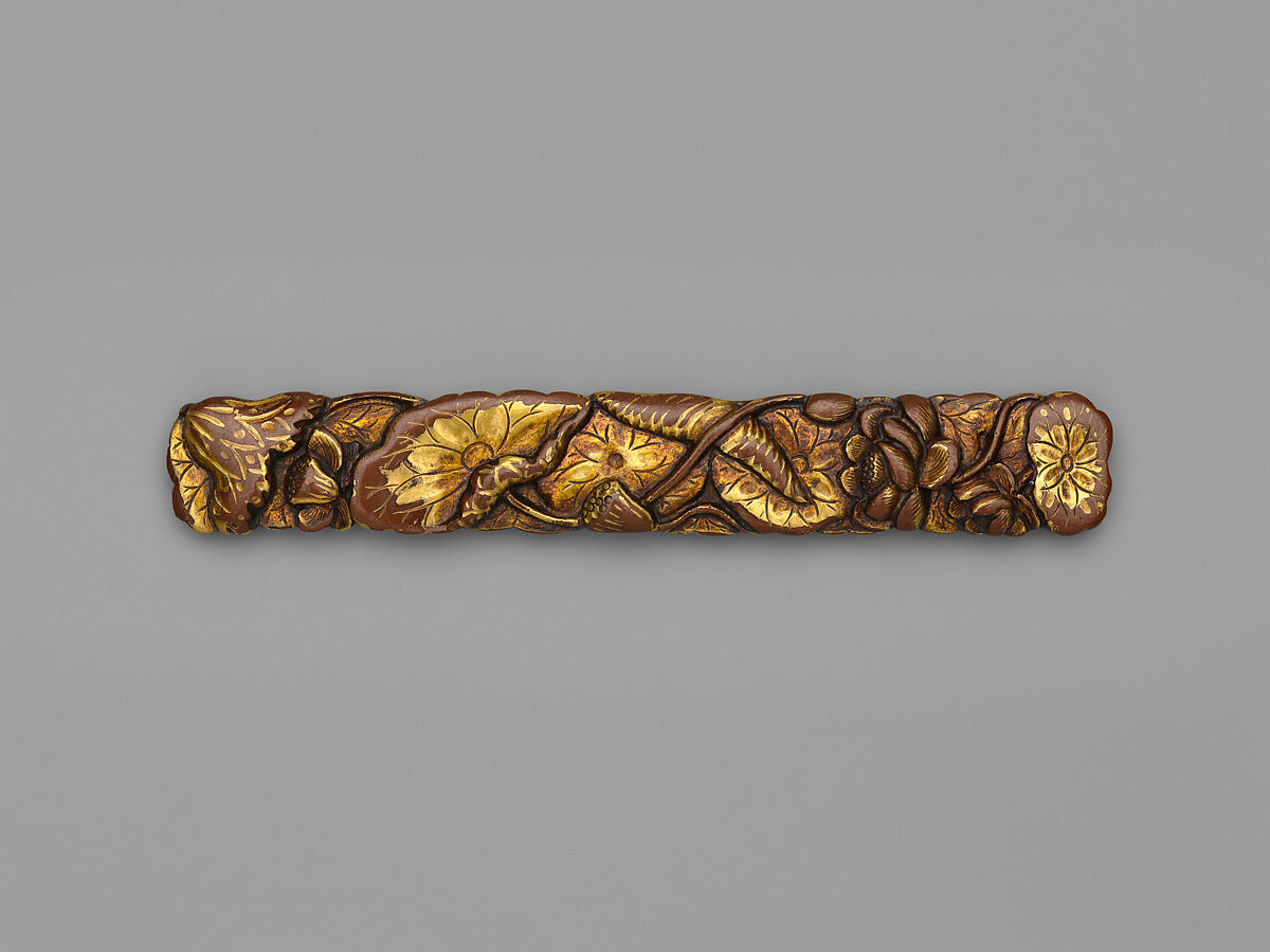 Knife Handle (<i>Kozuka</i>) With Lotus Motif (蓮図小柄), Copper, copper-silver alloy (<i>shibuichi</i>), gold, Japanese