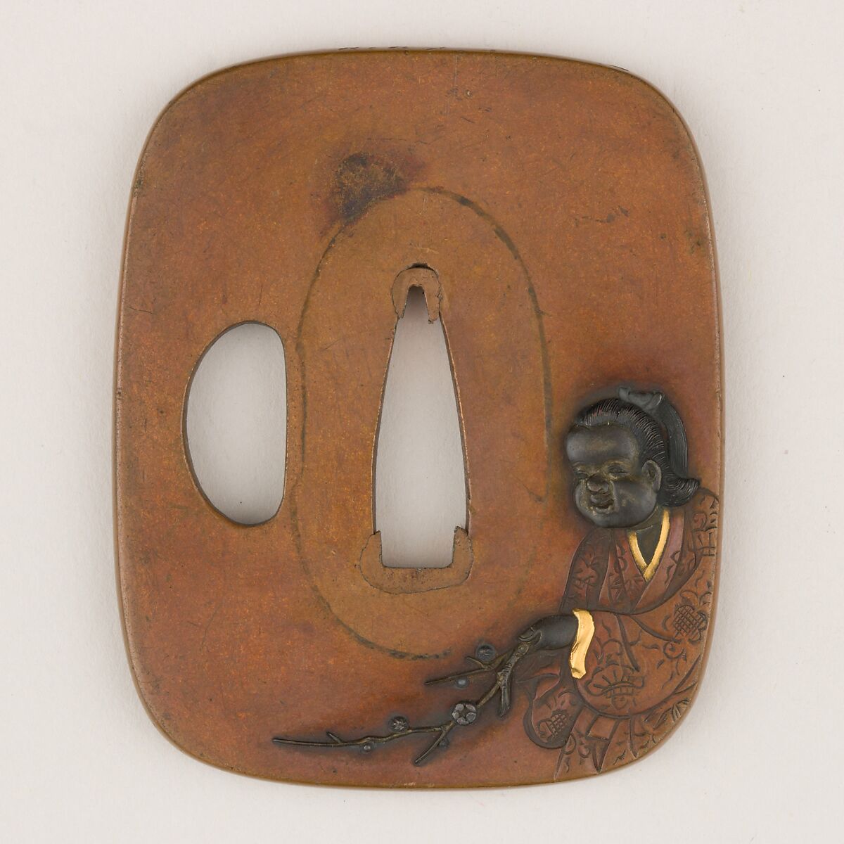 Sword Guard (Tsuba), Copper, gold, copper-gold alloy (shakudō), Japanese 