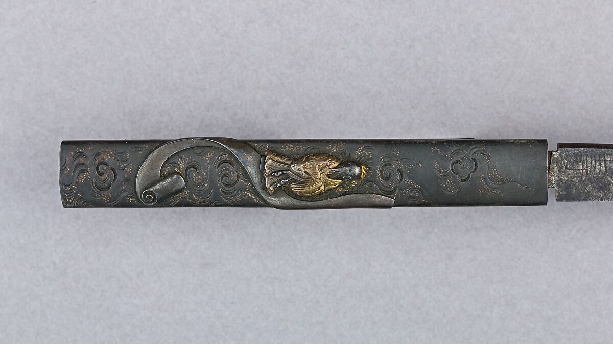 Knife Handle (Kozuka) with Blade, Copper-silver alloy (shibuichi), gold, steel, silver, Japanese
