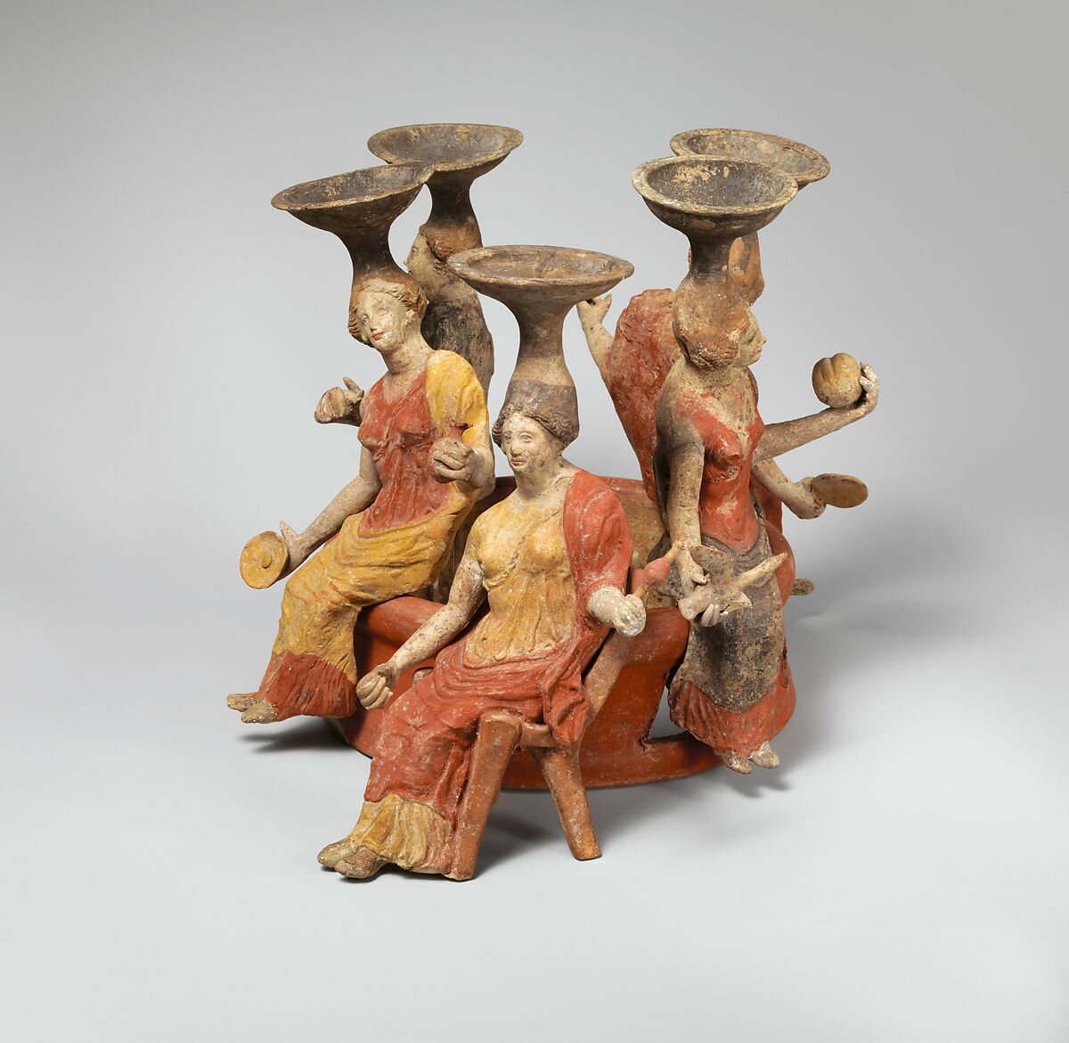 Terracotta group of women seated around a well head, Terracotta, Greek, Tarentine 