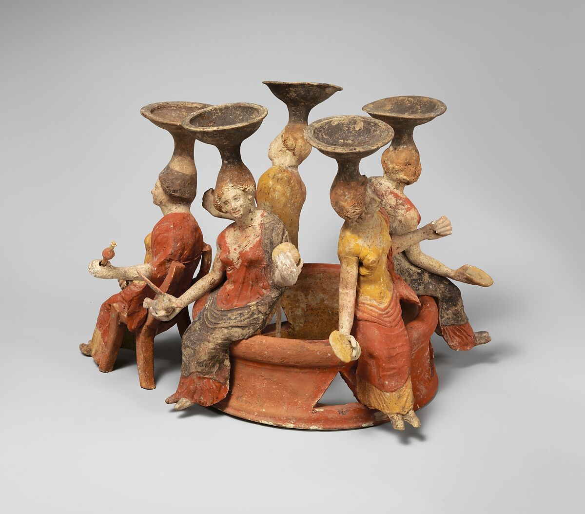 Terracotta group of women seated around a well head, Terracotta, Greek, Tarentine