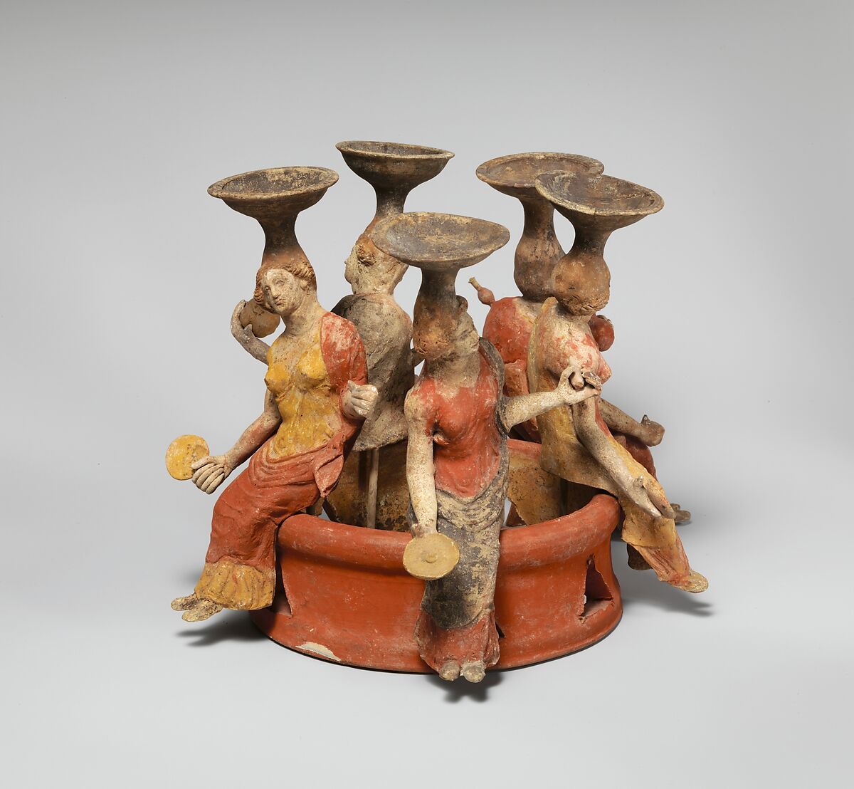 Terracotta group of women seated around a well head, Terracotta, Greek, Tarentine
