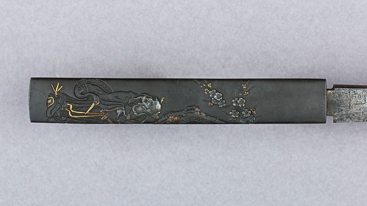 Knife Handle (Kozuka) with Blade, Copper-silver alloy (shibuichi), silver, gold, steel, Japanese