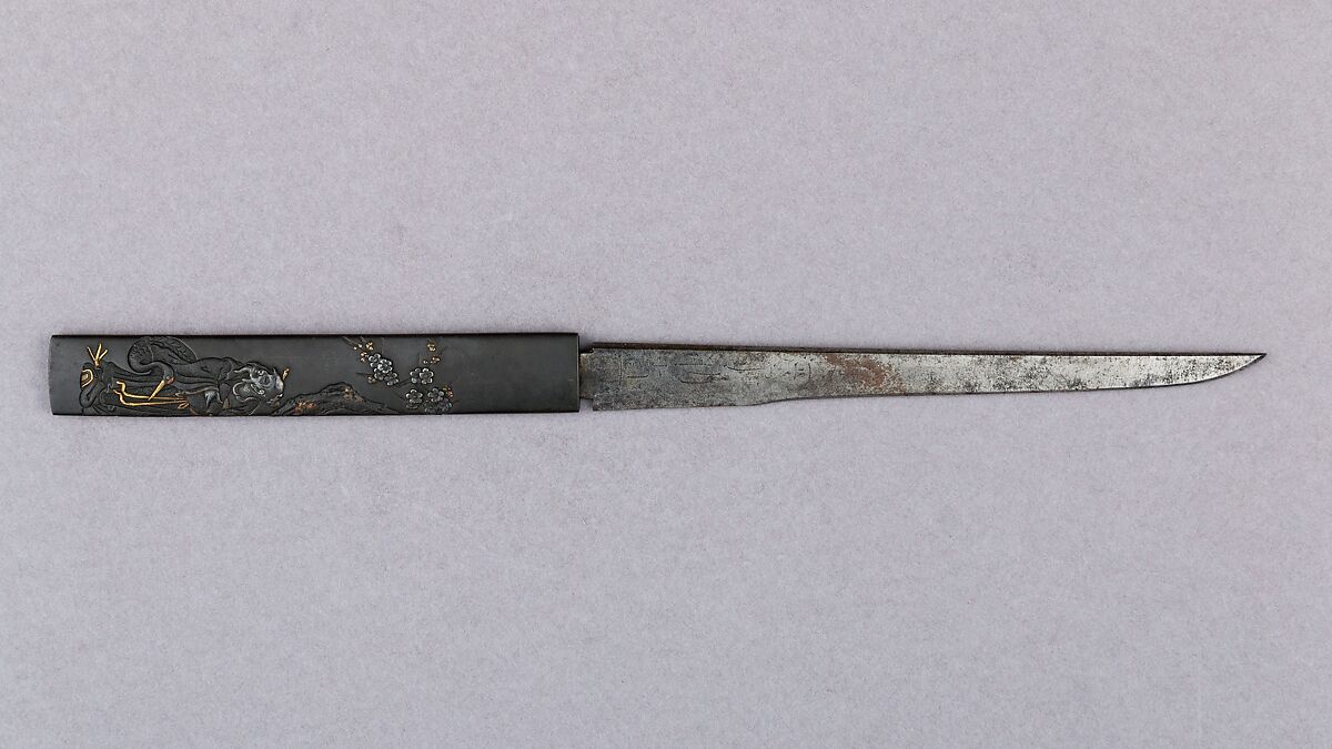 Knife Handle (Kozuka) with Blade, Copper-silver alloy (shibuichi), silver, gold, steel, Japanese 