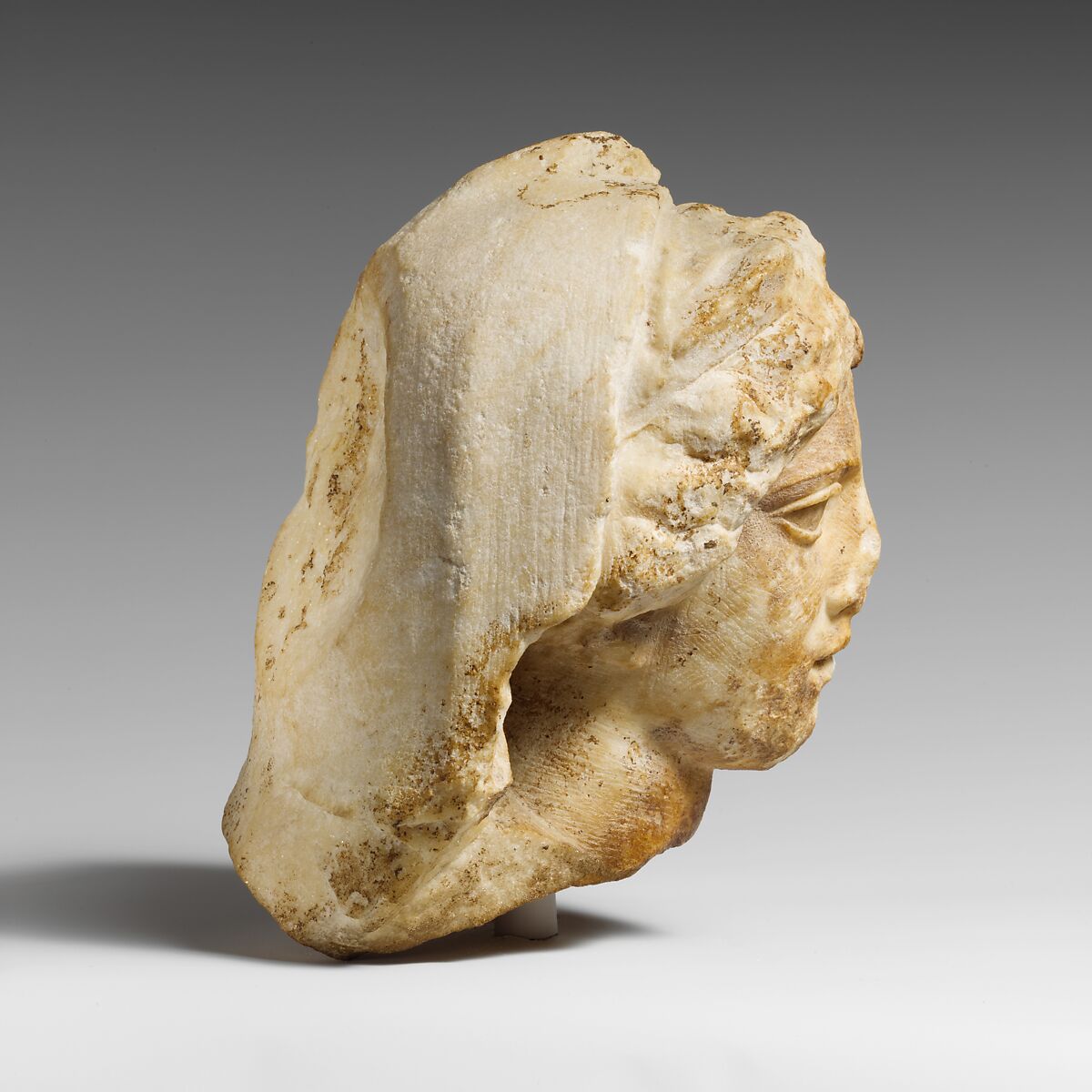 Marble head of a woman wearing diadem and veil, Marble, Greek