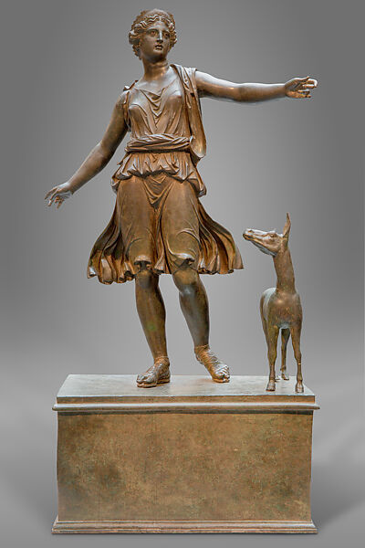 Bronze statue of Artemis and a Deer, Bronze, Greek 