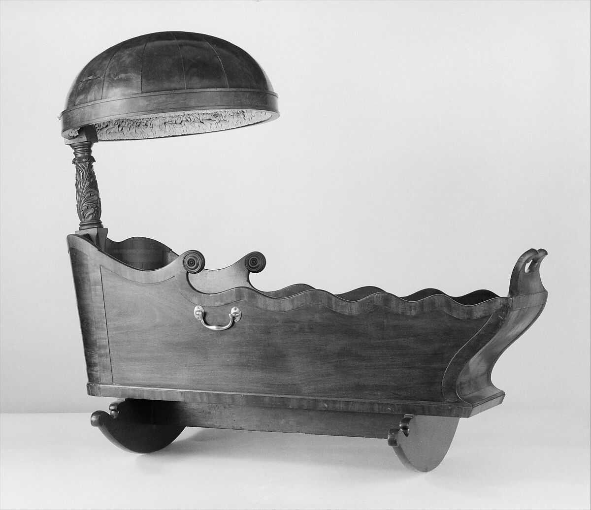 Cradle, Mahogany, rosewood, brass, white pine, American