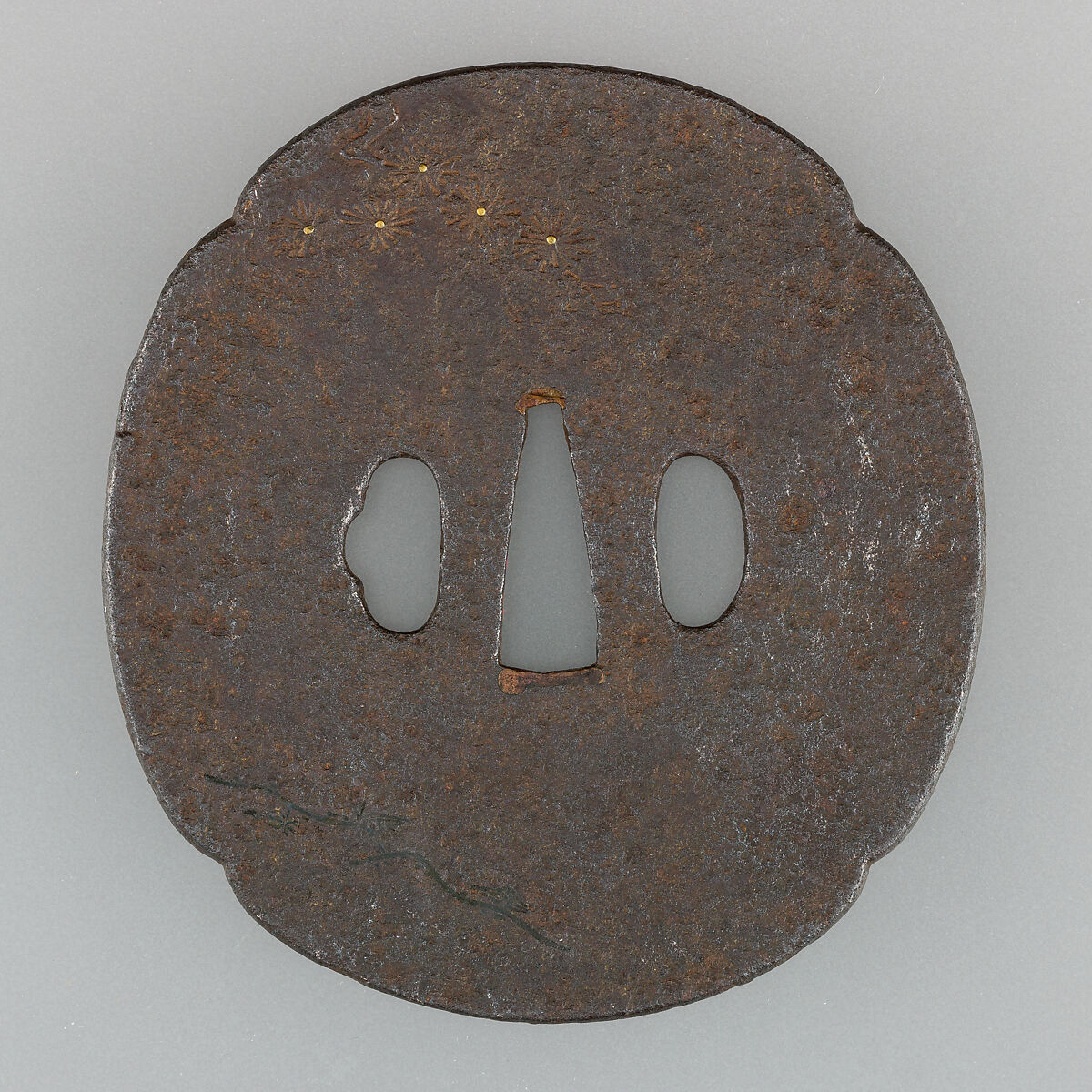 Sword Guard (Tsuba), Iron, silver, copper, gold, copper-gold alloy (shakudō), Japanese