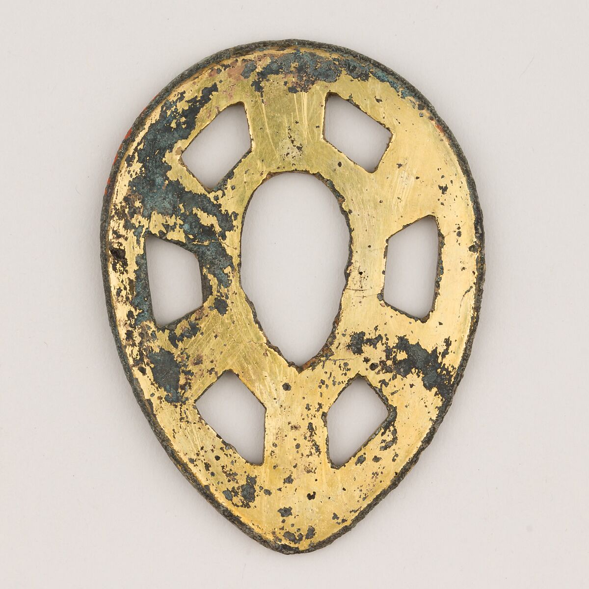 Sword Guard (Tsuba), Bronze, gold, Japanese 